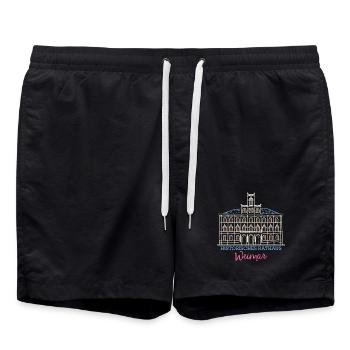 Weimar, historisches Rathaus, Strichzeichnung - Badeshorts - Schwarz - Vorne - AI Model Male 185 light (185cm)