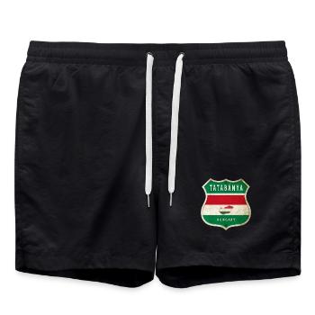 Tatabánya Ungarn Wappen Flaggen Design - Badeshorts - Schwarz - Vorne - AI Model Male 185 light (185cm)