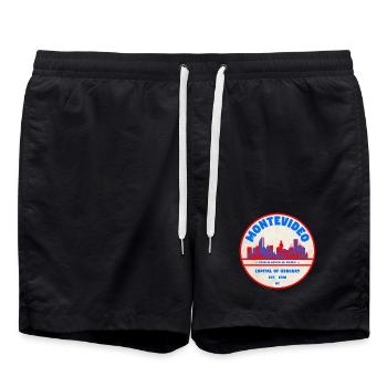 Montevideo Uruguay Skyline Emblem Design - Badeshorts - Schwarz - Vorne - AI Model Male 185 light (185cm)