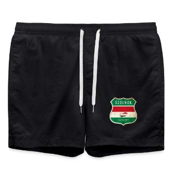 Szolnok Ungarn Wappen Flaggen Design - Badeshorts - Schwarz - Vorne - AI Model Male 185 light (185cm)