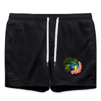 tolle urlaubsoutfits, gelbbrust ara Hibiskus - Badeshorts - Schwarz - Vorne - AI Model Male 185 light (185cm)