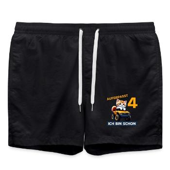 4. Geburtstag Katze auf Monstertruck 4 Jahre alt - Badeshorts - Schwarz - Vorne - AI Model Male 185 light (185cm)