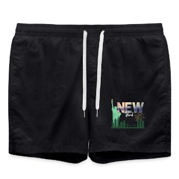 New York Skyline Fireworks - Badeshorts - Schwarz - Vorne - AI Model Male 185 light (185cm)