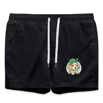 Cartoon Dog St. Patrick's Day - Swim Trunks - black - Front - AI Model Male 185 light (185cm)