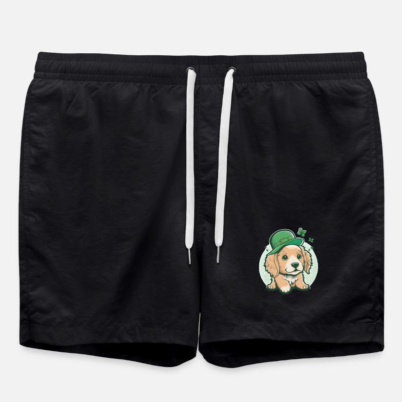 Cartoon Hund St. Patrick´s Day - Badeshorts - Schwarz