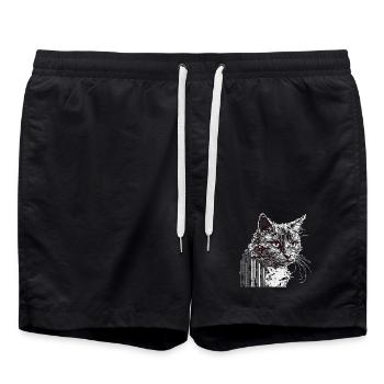 ASCII Cat - Badeshorts - Schwarz - Vorne - AI Model Male 185 light (185cm)
