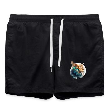Beautiful cat with two eye colors, heterochromia - Swim Trunks - black - Front - AI Model Male 185 light (185cm)