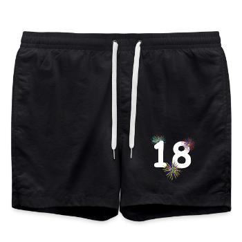 unisex, 18 feuerwerk bunt - Badeshorts - Schwarz - Vorne - AI Model Male 185 light (185cm)