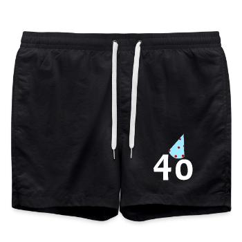 40 gratulieren, Geburstagshütchen - Badeshorts - Schwarz - Vorne - AI Model Male 185 light (185cm)