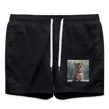 Chat chaton affiche chat carré affiche - Short de bain - noir - Devant - AI Model Male 185 light (185cm)