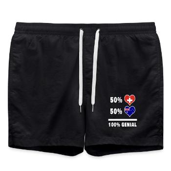 Australien und Schweiz 100% Genial Flagge - Badeshorts - Schwarz - Vorne - AI Model Male 185 light (185cm)