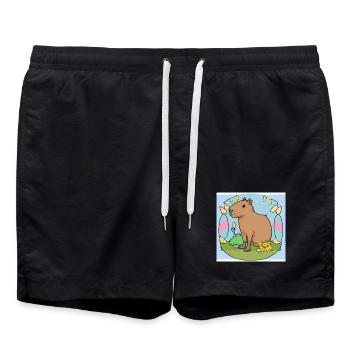 Easter capybara - Swim Trunks - black - Front - AI Model Male 185 light (185cm)