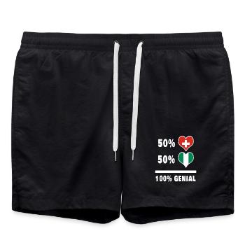 Nigeria und Schweiz 100% Genial Flagge - Badeshorts - Schwarz - Vorne - AI Model Male 185 light (185cm)