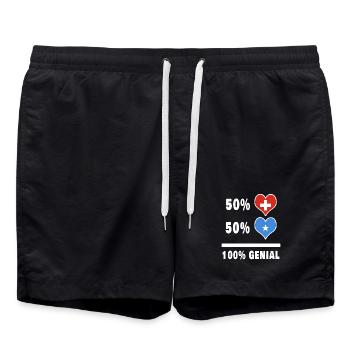 Somalia und Schweiz 100% Genial Flagge - Badeshorts - Schwarz - Vorne - AI Model Male 185 light (185cm)
