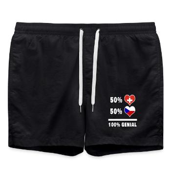 Tschechien und Schweiz 100% Genial Flagge - Badeshorts - Schwarz - Vorne - AI Model Male 185 light (185cm)