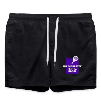 Turnier Padel-Tennis Spieler Schläger Statement - Badeshorts - Schwarz - Vorne - AI Model Male 185 light (185cm)