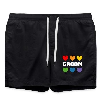 Rainbow Hearts Groom blanc - Short de bain - noir - Devant - AI Model Male 185 light (185cm)