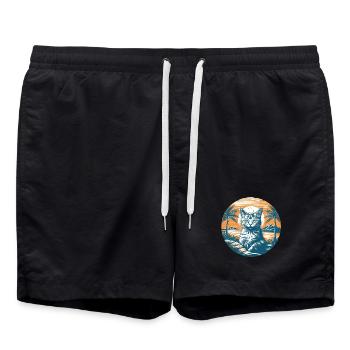Tropischer Katzenzauber im Sonnenuntergang - Badeshorts - Schwarz - Vorne - AI Model Male 185 light (185cm)