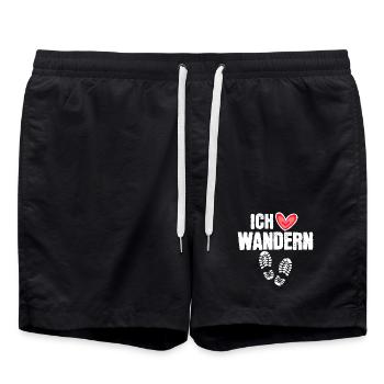 Bergwandern Herz Ich Liebe Wandern Statement Berge - Badeshorts - Schwarz - Vorne - AI Model Male 185 light (185cm)