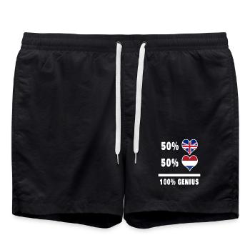 Niederlande und Großbritannien 100% Genius Flagge - Badeshorts - Schwarz - Vorne - AI Model Male 185 light (185cm)