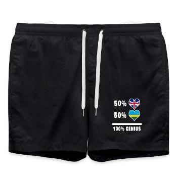 Ruanda und Großbritannien 100% Genius Flagge - Badeshorts - Schwarz - Vorne - AI Model Male 185 light (185cm)