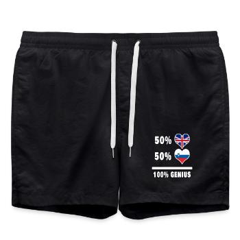 Slowenien und Großbritannien 100% Genius Flagge - Badeshorts - Schwarz - Vorne - AI Model Male 185 light (185cm)