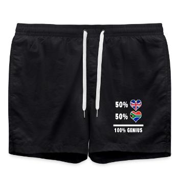 Südafrika und Großbritannien 100% Genius Flagge - Badeshorts - Schwarz - Vorne - AI Model Male 185 light (185cm)