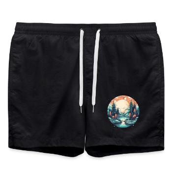 Forêt de clair de lune au bord du lac - Short de bain - noir - Devant - AI Model Male 185 light (185cm)