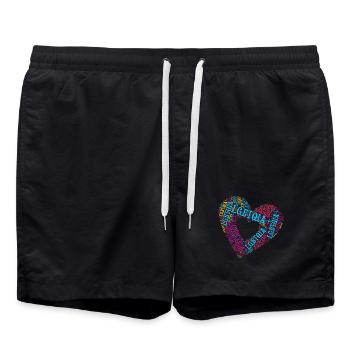 LGBTQIA+ Double Heart Word Cloud Gay Pride T-Shirt - Swim Trunks - black - Front - AI Model Male 185 light (185cm)