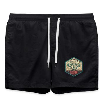 Illustration Traditionelles Pflaster Portugal - Badeshorts - Schwarz - Vorne - AI Model Male 185 light (185cm)
