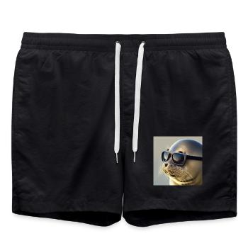 Seehund mit Sonnenbrille - Badeshorts - Schwarz - Vorne - AI Model Male 185 light (185cm)