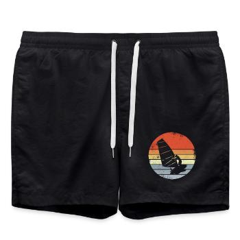 Vintage Windsurfer Sketch - Swim Trunks - black - Front - AI Model Male 185 light (185cm)