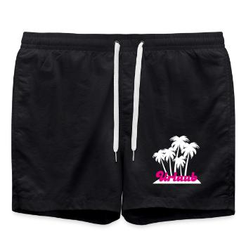Urlaub Palmen Insel Ferien urlaubsreif Südsee - Badeshorts - Schwarz - Vorne - AI Model Male 185 light (185cm)