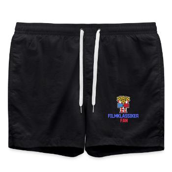 Kino Movies Theater Statement Popcorn Filmabend - Badeshorts - Schwarz - Vorne - AI Model Male 185 light (185cm)