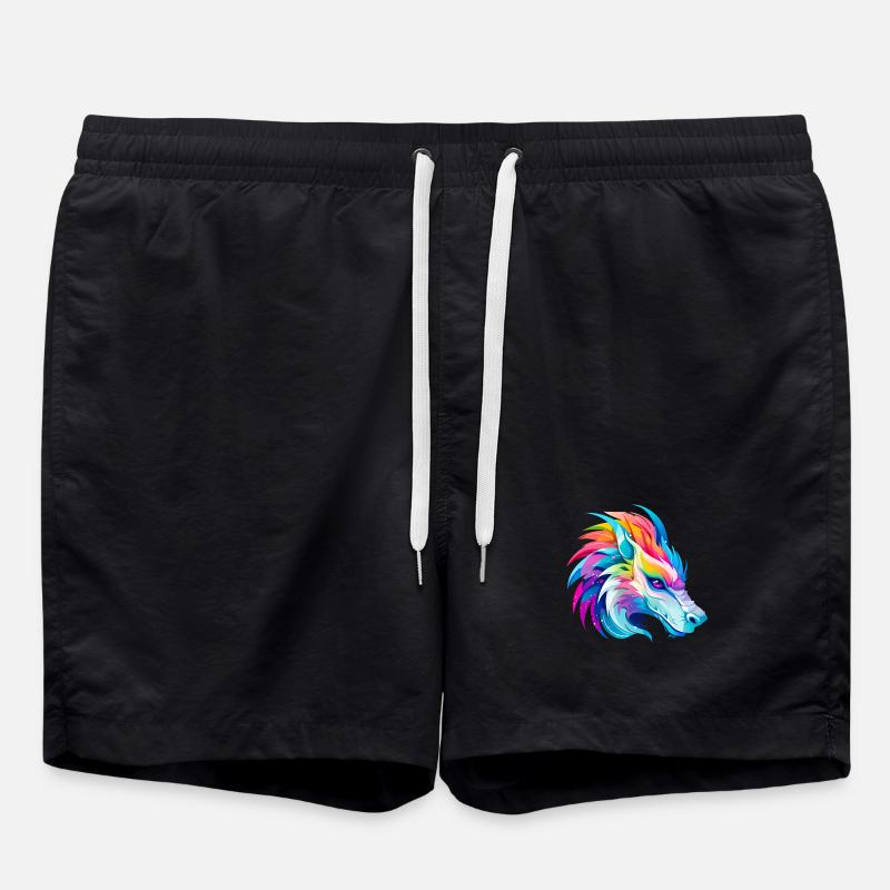 Rainbow Dragon Head - Swim Trunks - black