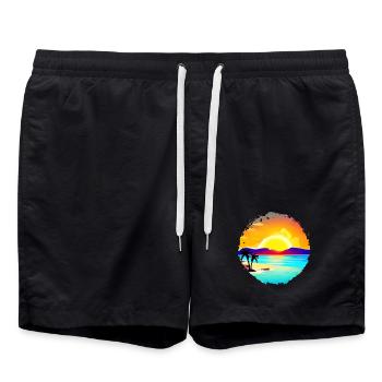 Summer Sunset Beach Watercolor - Swim Trunks - black - Front - AI Model Male 185 light (185cm)