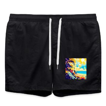 Plage tropicale rétro et soleil - Short de bain - noir - Devant - AI Model Male 185 light (185cm)