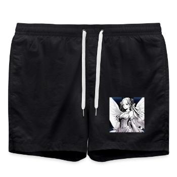 Engelfigur im Noir-Kontrast - Badeshorts - Schwarz - Vorne - AI Model Male 185 light (185cm)