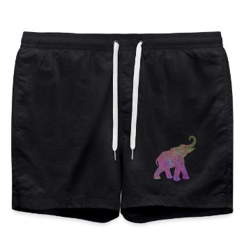 Yoga Yogi Elefant Indien Tierschutz Energie Power - Badeshorts - Schwarz - Vorne - AI Model Male 185 light (185cm)