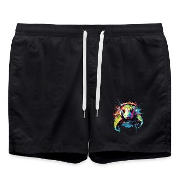 Turtle with headphones Turtles Animals - Swim Trunks - black - Front - AI Model Male 185 light (185cm)
