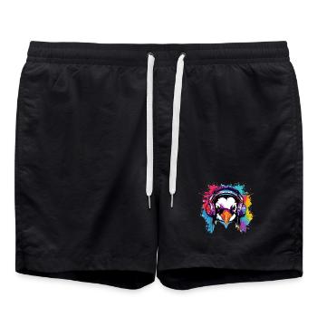 Pinguin mit Kopfhörer Pinguine Tiere Zootiere - Badeshorts - Schwarz - Vorne - AI Model Male 185 light (185cm)