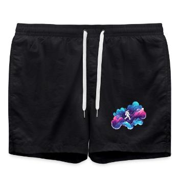 Astronaut im farbenfrohen Nebel: Weltraumwanderung - Badeshorts - Schwarz - Vorne - AI Model Male 185 light (185cm)