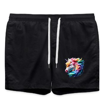 Bunter Einhornkopf - Badeshorts - Schwarz - Vorne - AI Model Male 185 light (185cm)