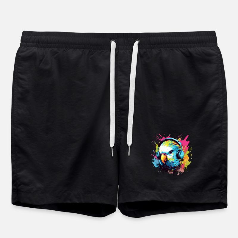 Perruche avec écouteurs Perruches Bird - Short de bain - noir