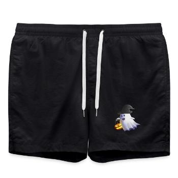 Geist mit Hexenhut und Kürbislaterne - Badeshorts - Schwarz - Vorne - AI Model Male 185 light (185cm)