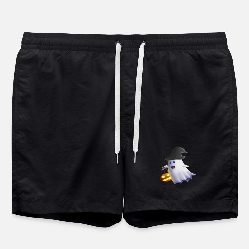 Ghost with Witch Hat and Jack-o'-Lantern - Swim Trunks - black