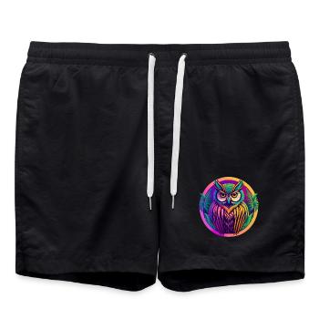 Eule - Badeshorts - Schwarz - Vorne - AI Model Male 185 light (185cm)