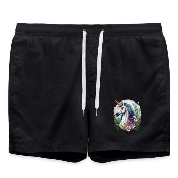 Wunderschönes Einhorn mit Blumen - Badeshorts - Schwarz - Vorne - AI Model Male 185 light (185cm)