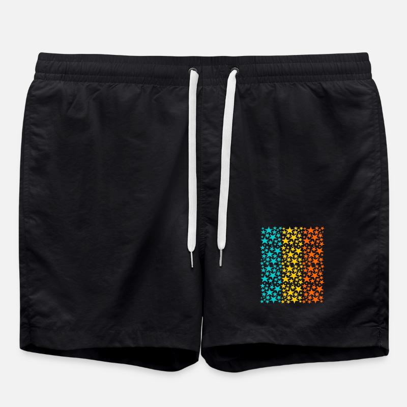 Glowing Rainbow Stars Pattern - Swim Trunks - black