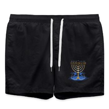 gold-colored Hanukkah candlestick with two doves - Swim Trunks - black - Front - AI Model Male 185 light (185cm)
